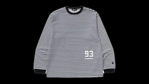 BAPE Stripe L/S Print Tee Navy