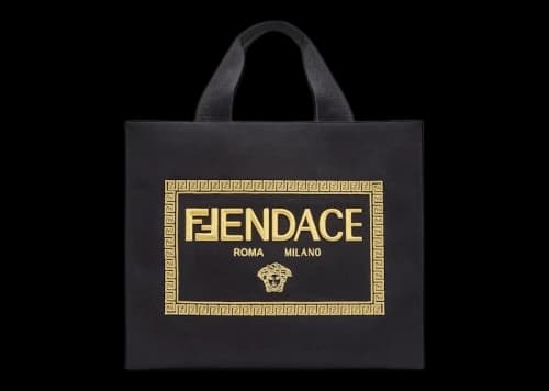 Fendi Fendace Embroidered Canvas Logo Bag Black