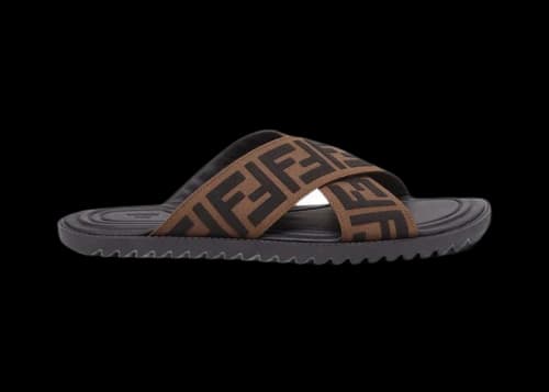 Fendi FF Cross Band Slide Black Brown