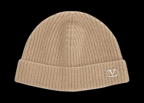 Valentino VLogo Cashmere Signature Knitted Beanie Beige
