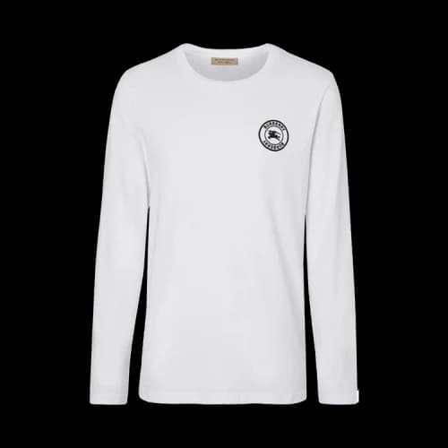 Burberry Embroidered Logo Cotton Long Sleeve T-shirt White