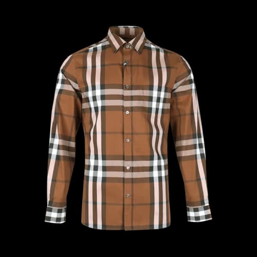 Burberry Check Stretch Cotton Poplin Shirt Russet Brown