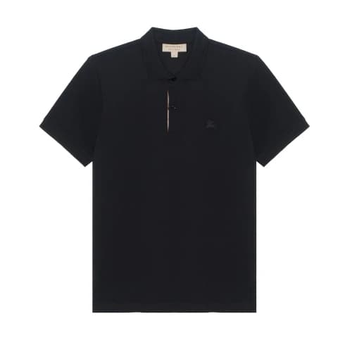 Burberry Logo Embroidered Solid Color Cotton Classic Short Sleeve Polo Shirt Black