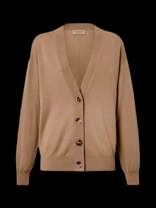 Burberry Vintage Check Elbow Patch Dornoch Merino Wool Cardigan Brown