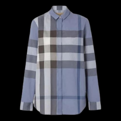 Burberry SS21 Check Stretch Cotton Long Sleeve Shirt Male Blue