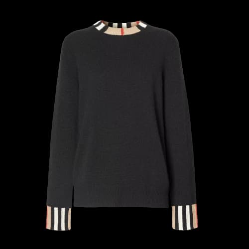 Burberry Icon Stripe Trim Cashmere Sweater Black