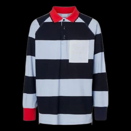 Burberry Long Sleeve Stripe Net Cotton Polo Male Blue