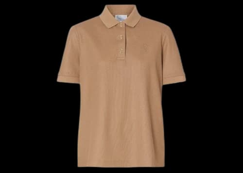 Burberry Womens Monogram Motif Pique Cotton Polo Shirt Camel