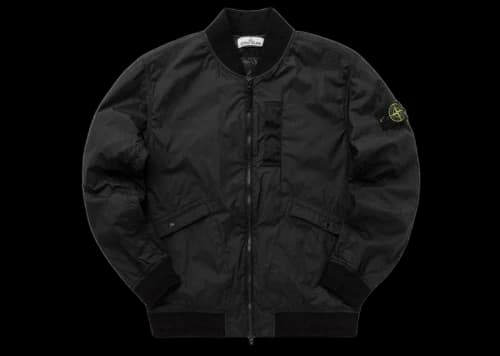 Stone Island Logo Patch Zip-Up Jacket Black