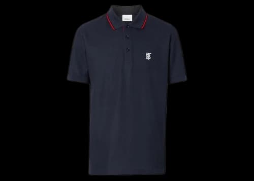 Burberry Monogram-Motif Piqué Cotton Polo Shirt Navy