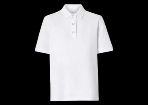 Burberry Womens Monogram Motif Pique Cotton Polo Shirt White