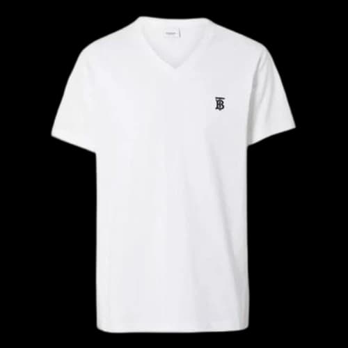 Burberry Embroidered TB Small Label V neck Short Sleeve Unisex White