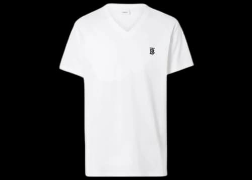 Burberry Monogram Motif Embroidered V Neck Tee White