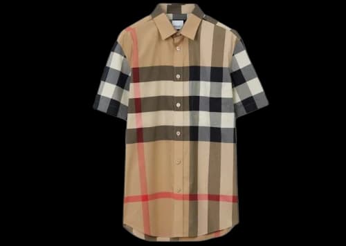 Burberry Check Stretch Poplin Short Sleeve Shirt Archive Beige