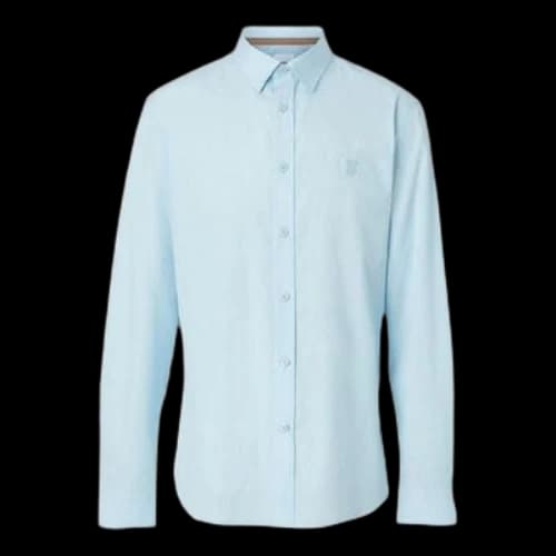 Burberry Logo Embroidered Casual Long Sleeves Cotton Shirt Blue