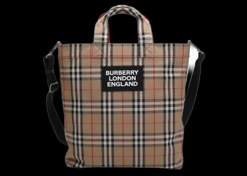 Burberry Logo Applique Vintage Check Cotton Blend Tote Brown