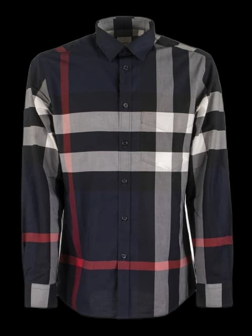 Burberry Check Stretch Cotton Poplin Shirt Navy