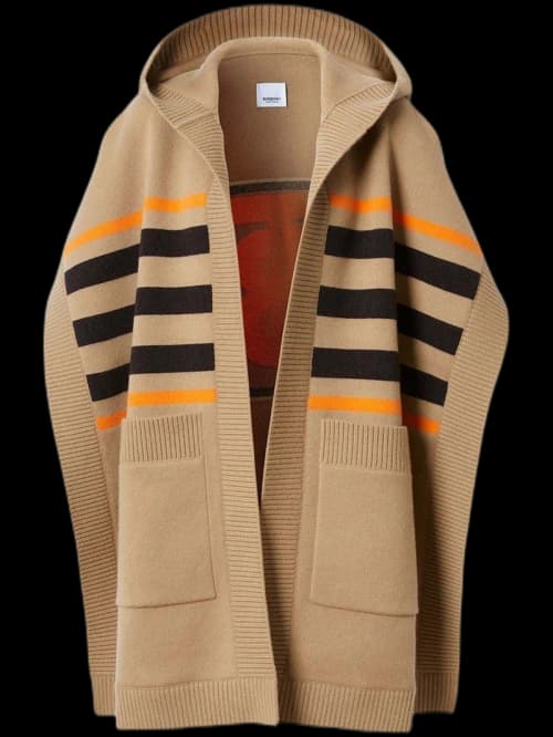 Burberry Monogram Motif Intarsia Cape Beige/Orange