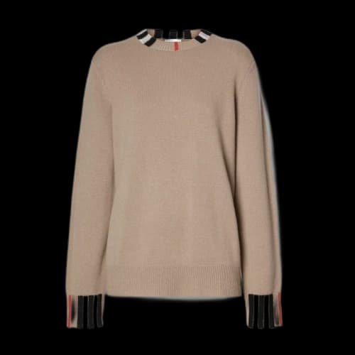 Burberry Icon Stripe Trim Cashmere Sweater Archive Beige