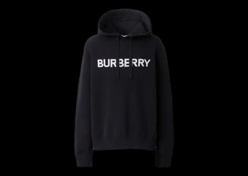 Burberry Logo Intarsia Wool Cotton Oversized Hoodie Coal Blue