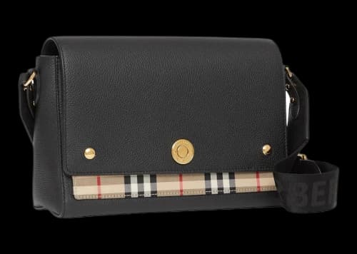 Burberry Leather and Vintage Check Note Crossbody Bag Black