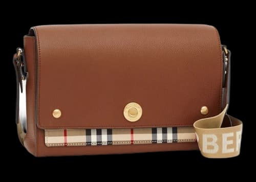 Burberry Vintage Check and Leather Note Crossbody Bag Tan