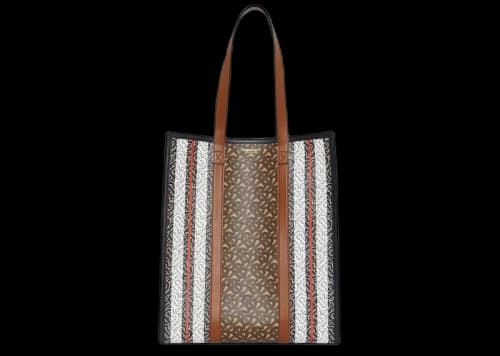 Burberry Monogram-Stripe E-Canvas Portrait Tote Bag Brown Multi