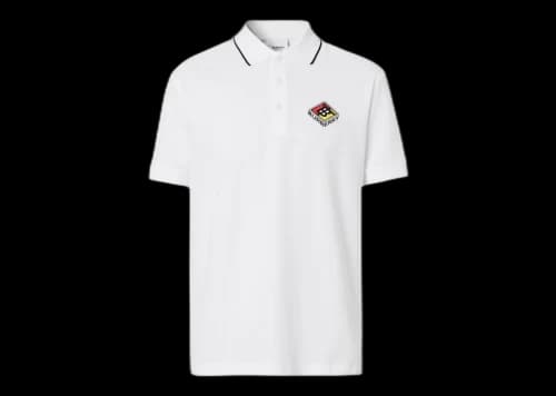 Burberry Embroidered Graphic Logo Polo Shirt White