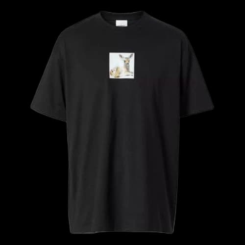 Burberry Deer Print Cotton Oversized Printing Short Sleeve Black