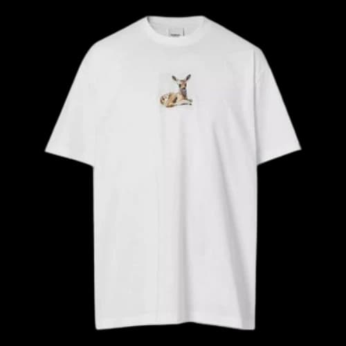 Burberry Deer Print Cotton Oversized Deerlet Printing T-Shirt 'White'