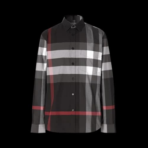 Burberry Check Stretch Cotton Poplin Shirt Charcoal