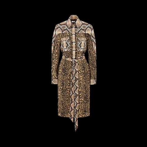 Burberry Silk Animal Print Shirt Dress 'Dark Mustard'