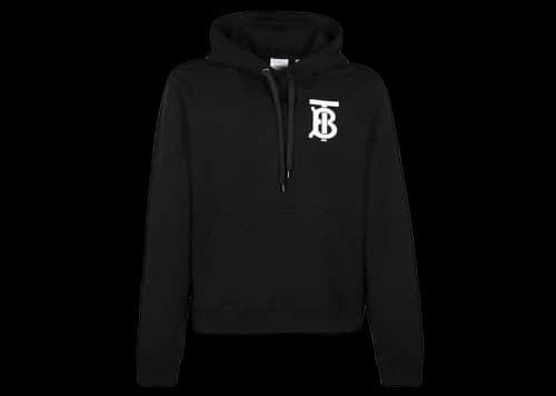 Burberry Monogram Motif Cotton Drawstring Hoodie Black
