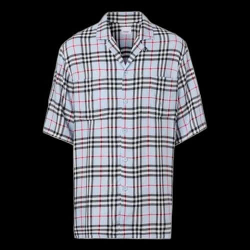 Burberry Vintage Plaid Short Sleeve Shirt Light Blue