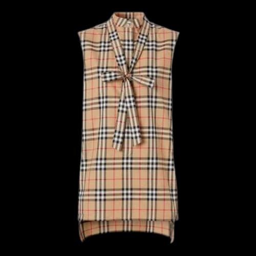 Burberry Vintage Check tie-neck Plaid Shirt Beige (Women's)