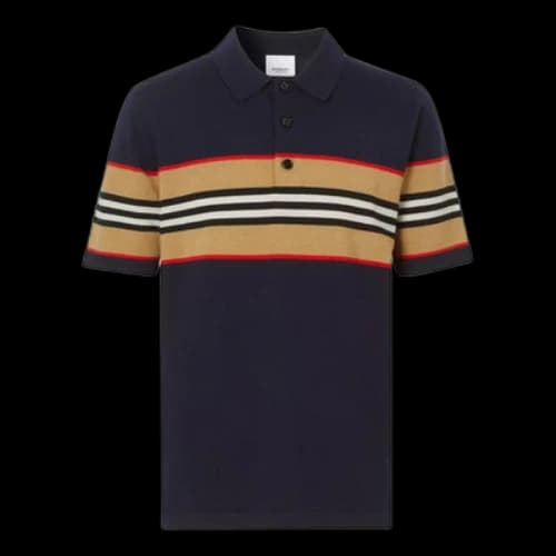 Burberry Stripe Printing Short Sleeve Polo Shirt Navy Blue