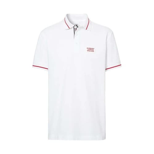 Burberry Logo Intarsia Short Sleeve Polo Shirt White