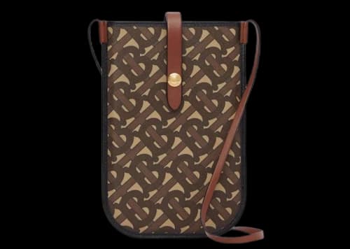 Burberry Monogram Print E-Canvas Card and Phone Case with Strap Bridle Brown