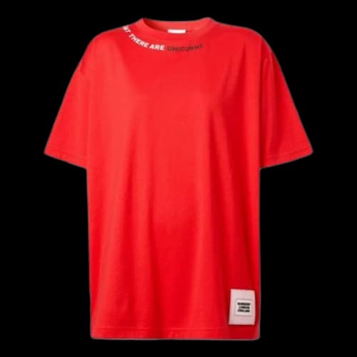 Burberry Collar Slogan Printing Cotton Short Sleeve Red