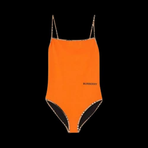 Burberry Icon Stripe Trim Swimsuit 'Bright Orange'