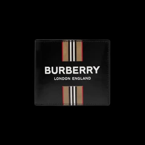 Burberry Bi-fold Icon Stripe Leather Wallet Black