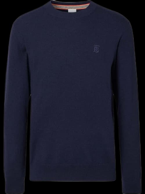 Burberry Monogram-Embroidered Fine-Knit Sweater Navy