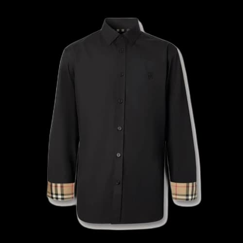 Burberry Slim Fit Monogram Motif Stretch Cotton Poplin Shirt Black