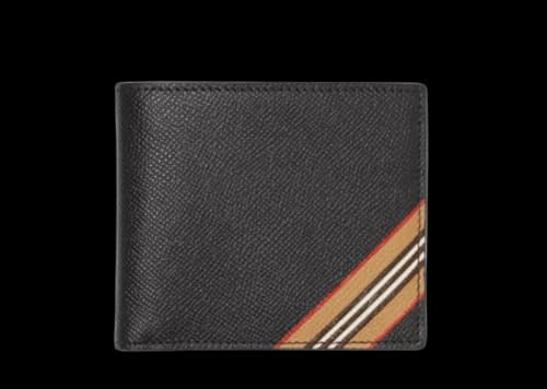 Burberry Icon Stripe Leather International Bifold Wallet Black