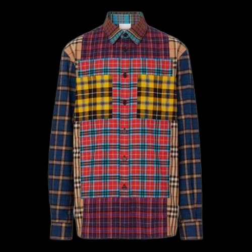 Burberry Colorblock Plaid Loose Shirt Navy Blue