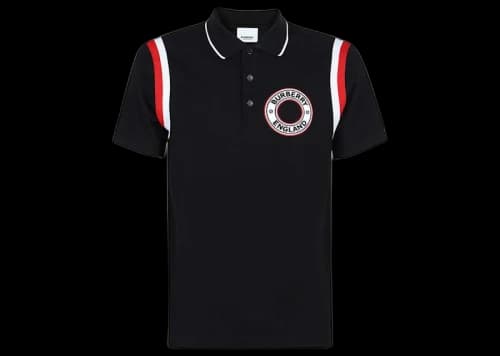 Burberry Logo Graphic Applique Cotton Polo Black