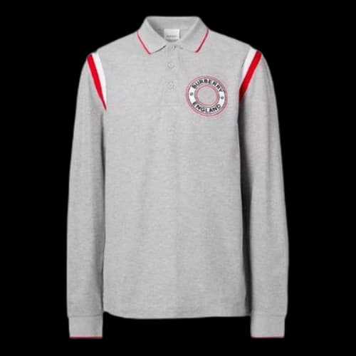 Burberry Long Sleeve Logo Embroidered Cotton Polo Shirt For Men Grey