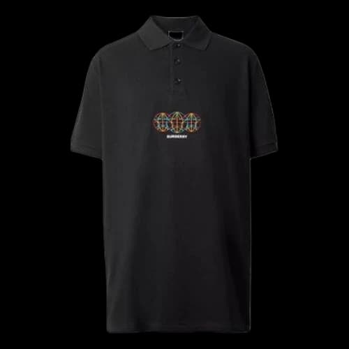 Burberry Round Pattern Embroidery Net Polo Male Black