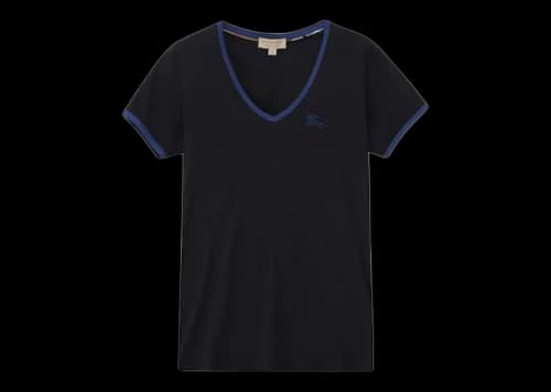 Burberry Women's Embroidered Monogram EKD V Neck T-shirt Black/Navy