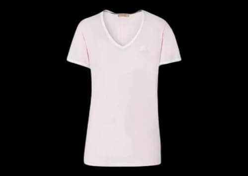 Burberry Women's Embroidered Monogram EKD V Neck T-shirt Pink/White